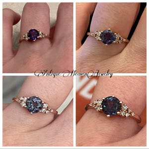 Alexandrite Ring Gold Silver Cluster Vintage Alexandrite Engagement Ring Rose Gold Anniversary Promise Wedding Ring Women