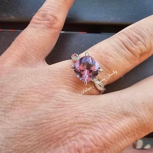 Cushion Cut Alexandrite Ring- Sterling Silver Ring- Twisted Vine Alexandrite Engagement Ring- Promise Ring- June Birthstone- Gift For Her