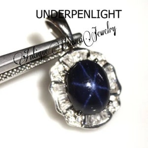 Blue Star Sapphire Necklace Sterling Silver / 925 Silver Star Sapphire Cabochon Pendant for Women