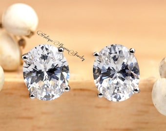 Certified D Color VVS1 Moissanite Solitaire Stud Earrings Pushbacks Silver Earrings, 925 Silver Studs Earrings