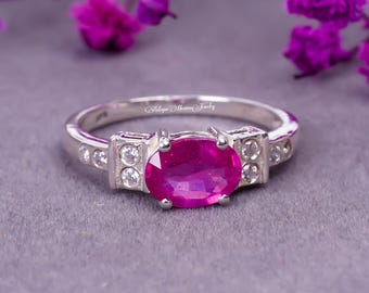 Anillo de rubí de laboratorio, elegante anillo para mujer, anillo de rubí de plata, anillo de rubí, anillo de piedras preciosas, anillo de rubí vintage, regalo para ella, Día de la Madre