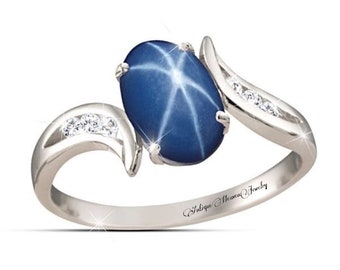 Star Sapphire Ring, Genuine Star Sapphire Gemstone on Sterling Silver Band, Blue Sapphire Ring, Lindy Blue Sapphire Ring