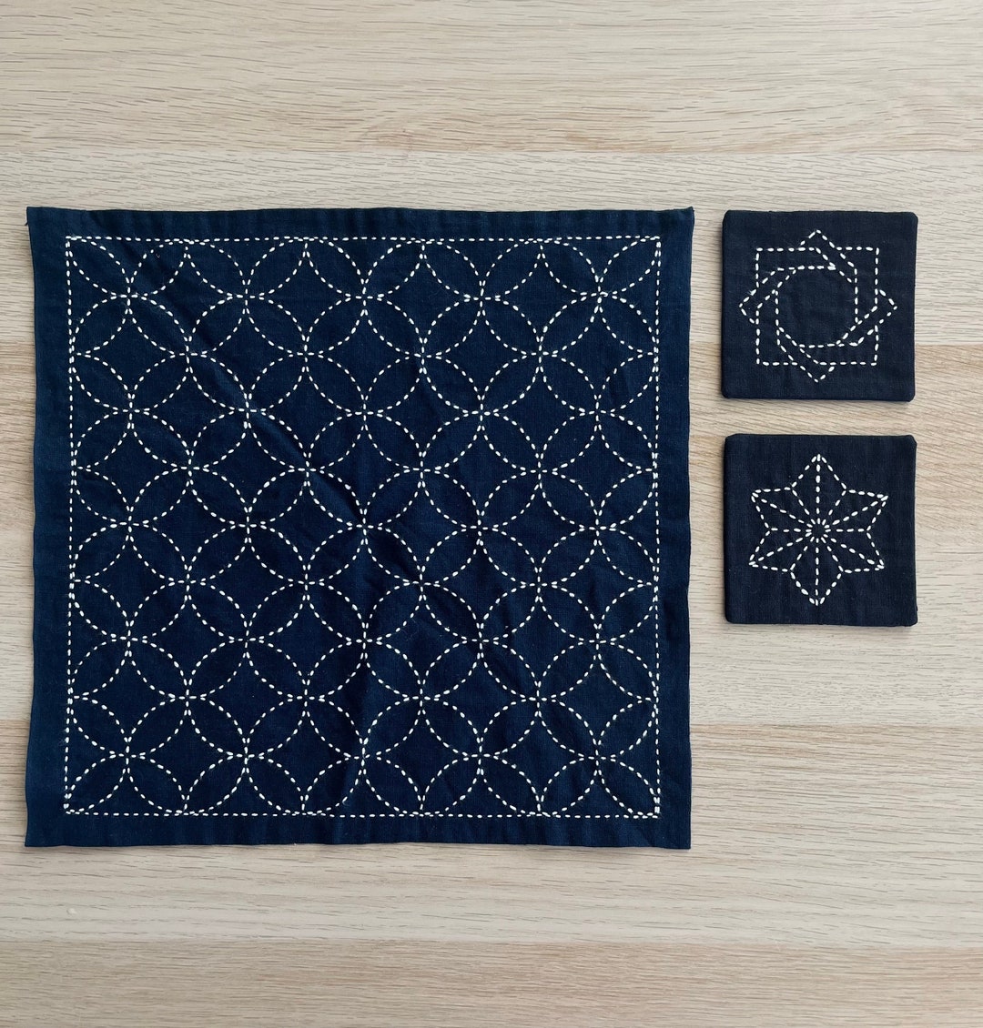 Table Mat Stitching Mathod Sashiko Fabric Embroidery Place Mat Tea Mat Table Mat Hand Stitching ...