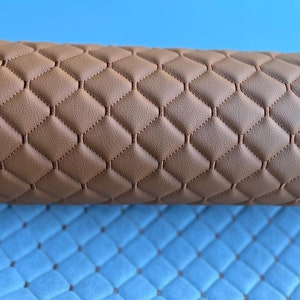 Faux Leather Fabric Foam Quilted BROWN color Car Seat Upholstery