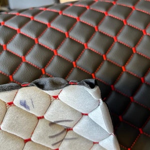 Faux Leather Fabric Foam Quilted BLACK AND RED Car Seat Upholstery