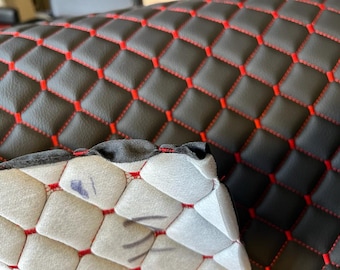 Faux Leather Fabric Foam Quilted BLACK AND RED Car Seat Upholstery