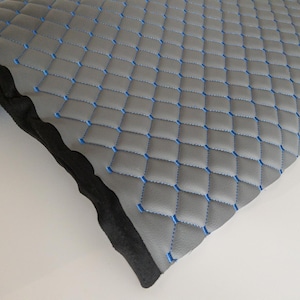 Faux Leather Fabric Foam Quilted GRAY AND BLUE Car Seat Upholstery