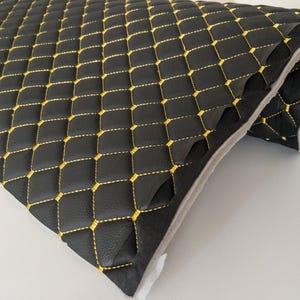 Faux Leather Fabric Foam Quilted BLACK AND YELLOW Car Seat Upholstery