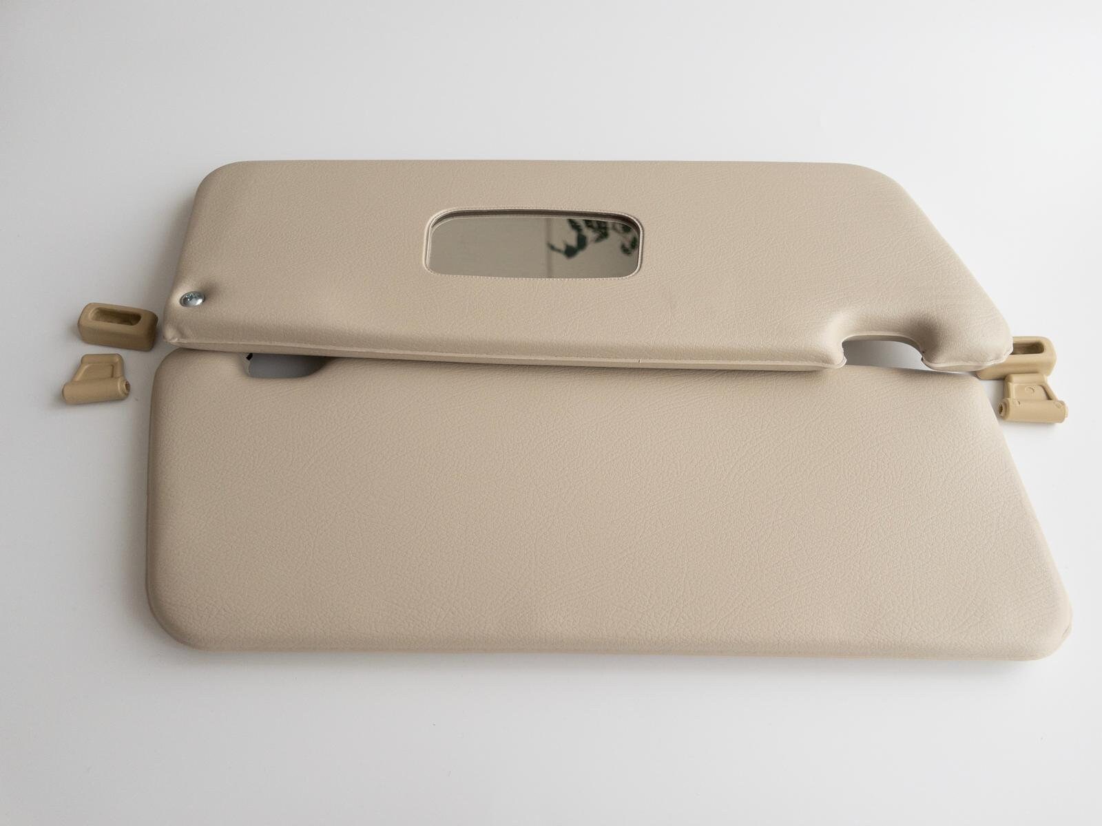 Pair Of RHD Sun Visors For Mercedes SL R107 – Cream With Mirrors & Clips (Vintage Euro Parts)