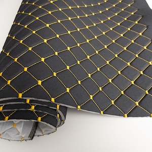 Forro de tela con relieve de diamante negro/amarillo para tapicería de coche, 165 cm x 100 cm