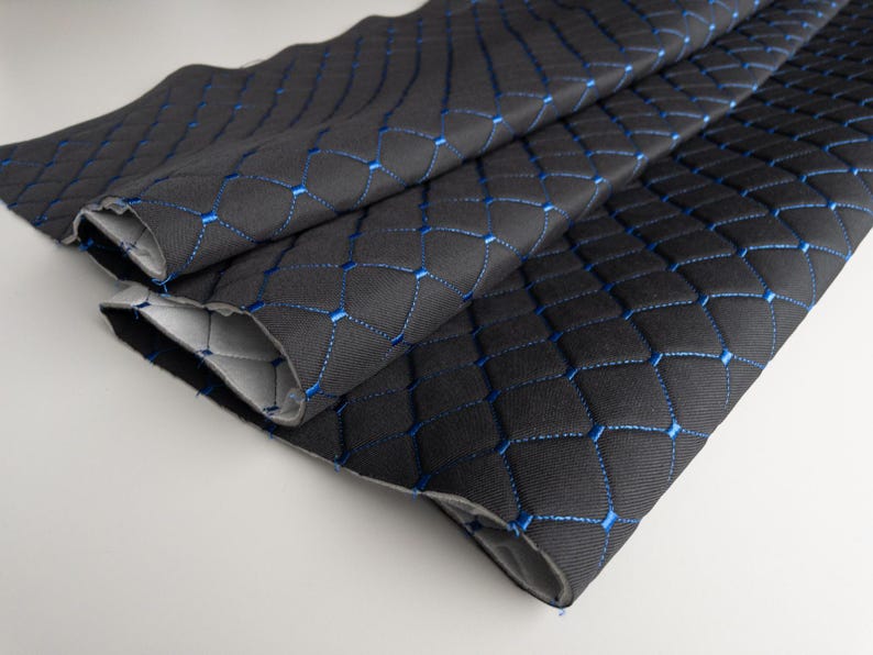 Black/blue Diamond Stitch Embossed Fabric Lining Car Upholstery 55''x39'' - Foto 9