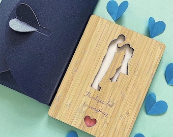 Father’s day Sentimental Bamboo Wooden Card from Daughter “Thank you dad for everything” Unique envelope packaging. For Birthday, Thank-you
