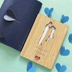 Vaderdag Sentimentele Bamboe Houten Kaart van Dochter “Bedankt papa voor alles” Unieke envelopverpakking. Voor verjaardag, bedankt