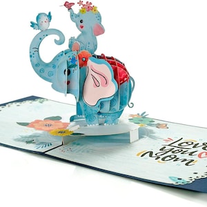 3D-pop-upkaart olifant mama en baby.Moederdagcollectie.Zoet verrassingscadeau voor nieuwe moeders.Perfect voor Moederdag en verjaardag