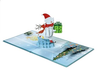 3D Pop-Up Weihnachtskarte Mit Bär & Rentier – 15x15 Cm – Perfekte Geschenkkarte Für Die Feiertage