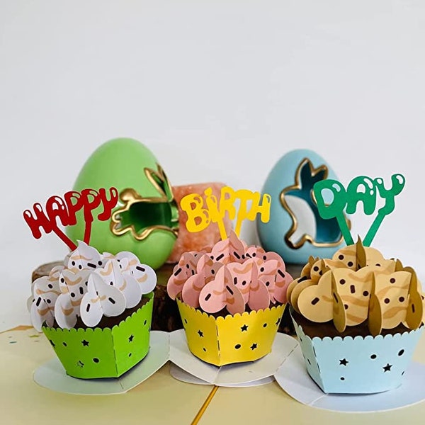 Joyeux anniversaire Cupcake Pop Up carte 3D. Un cadeau de carte de voeux d'anniversaire surprise délicieuse pour les enfants, la famille, les amis 15cmx15cm