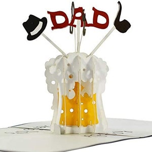 Happy Fathers Day Beer Pop Up 3D Karte.Eine lustige Bier Grußkarte Geschenk zum Vatertag,Geburtstag,für Bier-Liebhaber,für Papa und Opa.