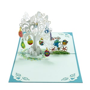 Carte 3D Happy Easter Bunny Bicycle Pop Up. Une délicieuse carte de voeux de Pâques surprise pour les enfants, les enfants, la famille et les amis. 15 cm x 15 cm image 5