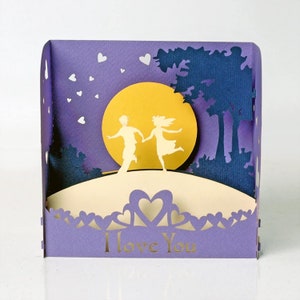 Romantic Couple Moonlight 3D box card.Valentine’s day, Anniversary, Birthday gift for Him, Her, Husband, Wife, Boyfriend, Girlfriend.
