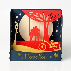 Romantic Couple Swing 3D box card. Valentine’s day, Anniversary, Birthday gift for Him, Her, Husband, Wife, Boyfriend, Girlfriend.12cmx18cm