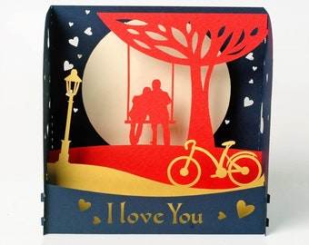 Carte boîte 3D pour couple romantique. Saint-Valentin, anniversaire, cadeau d'anniversaire pour lui, elle, mari, femme, petit ami, petite amie.12 cm x 18 cm