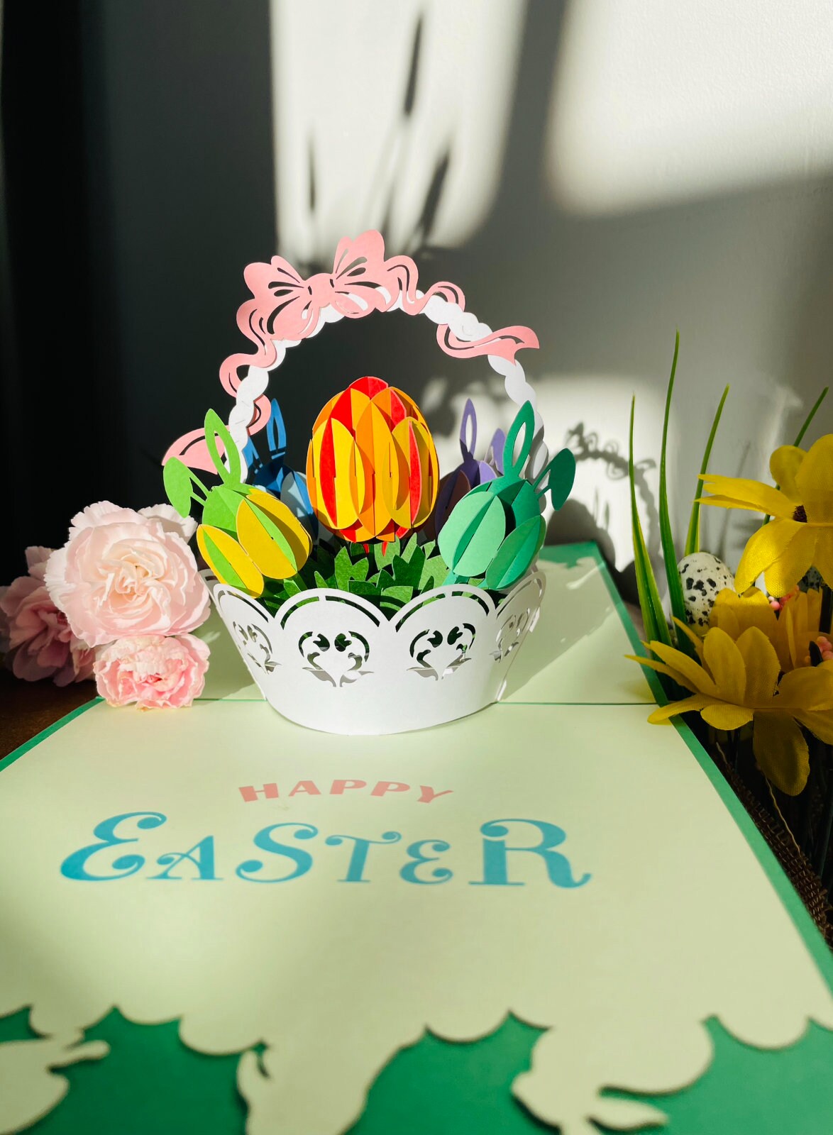 Biglietto Di Pasqua Pop-Up 3D Con Coniglio E Uova – Con Busta E Messaggio – 16x17,5cm - 2