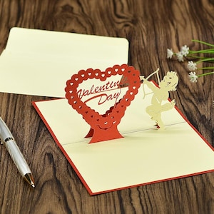 Tarjeta 3D emergente de Cupido para el Día de San Valentín. Tarjeta de felicitación sorpresa romántica para él, ella, esposo, esposa, novio, novia. 10 cm x 15 cm