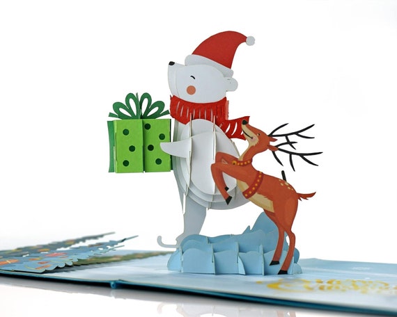 Carte Billet Noel Papercrush® Carte De Noël Pop-up 3D Avec Père Noël Et Rennes Comme Cadeau D'argent Ou Bon Pour Enfants, Femmes Et Hommes, Carte De Vu0153ux Pop-up Pour Petite Amie Ou