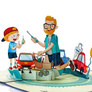 Best Dad 3D Pop Up Karte. Happy Father's Day.Unique und bunte Karte vom Sohn zum Vater, perfekt zum Geburtstag für Väter und Opas. 15cmx20cm