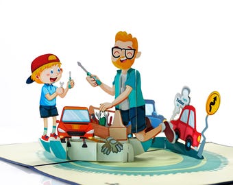 Best Dad 3D Pop Up Card. Happy Father&#39;s Day.Unique and colourful card from son to dad, perfect for Birthday for Dads & Grandads. 15cmx20cm