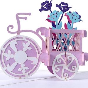 Bloem driewieler mand pop-up 3D-kaart. Bloem lentecollectie. Voor dochter, moeder, vriend, kleindochter, vrouw, zus, oma.12cmx18cm