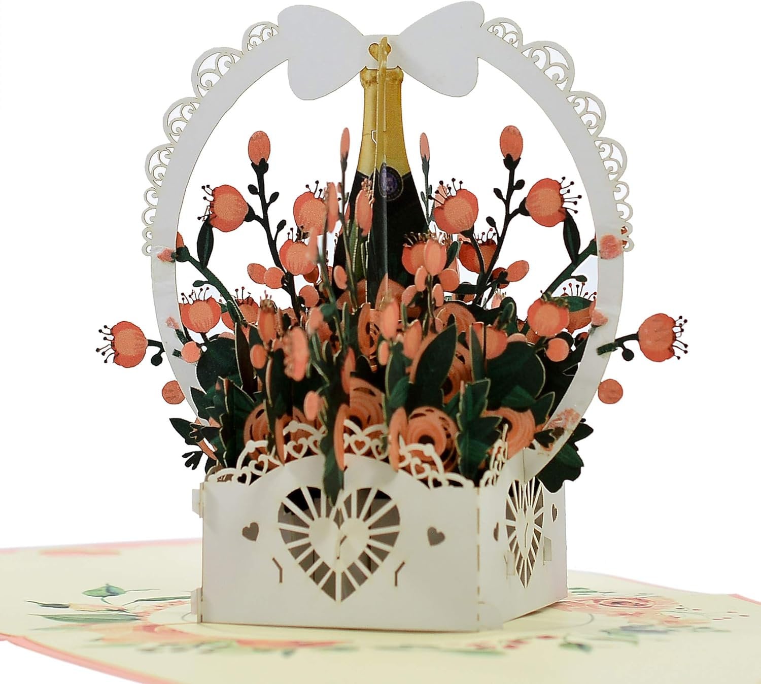 Romantic Rose Wine Basket Pop Up 3D card.Greeting card gift for Daughter, Mum, Friend, Granddaughter, Wife, Sister, Grandma. 15cmx15cm.