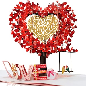 Love birds in Love tree Pop Up 3D Card. Romantic valentines greeting card for Her,Girlfriend, Wife,Him, Boyfriend,Husband. 15cmx15cm