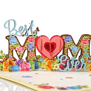 Best Mom Ever 3D Pop Up Karte.Für Sie, Mutter, Tochter, Frau, Freundin. Perfekt für Muttertag, Geburtstag, Dankeschön.15cmx20cm