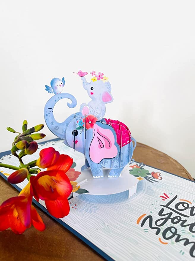 HALATADA Elephant Pop Up Card For Mom,6"x 8" Mother Birthday From Daughter, S