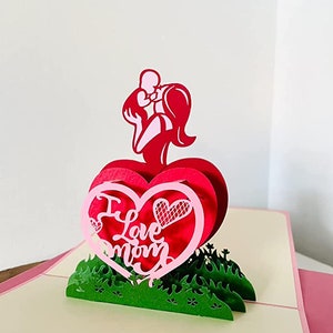 Ik hou van mama 3D pop-upkaart. Verrassingswenskaartcadeau voor moeder. Perfect voor nieuwe moeders, Moederdag, Verjaardag, Bedankt. 15 cm x 15 cm