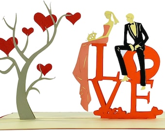Tarjeta L-O-V-E Pop Up 3D. Día de San Valentín, Boda, Aniversario, Regalo de cumpleaños para él, ella, marido, esposa, novio, novia 12cmx18cm