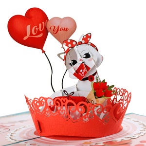 Carte pop-up 3D Love Cat. Carte de voeux romantique pour la Saint-Valentin pour elle, petite amie, femme, lui, petit ami, mari. 15 cm x 15 cm