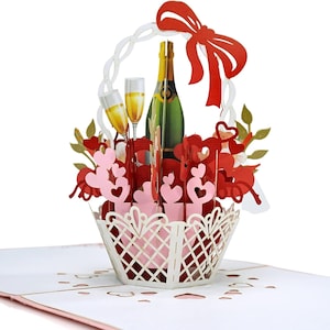 Cesto di fiori romantico Biglietto pop-up 3D. Matrimonio, anniversario, regalo di compleanno per lui, lei, marito, moglie, fidanzato, fidanzata 15 cm x 15 cm