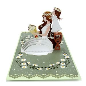 Muttertagskollektion, Gänseblümchen Krone Mutter und Tochter 3D Pop Up Karte. Überraschungsgeschenk für Mutter, Tochter, Frau, Freundin.