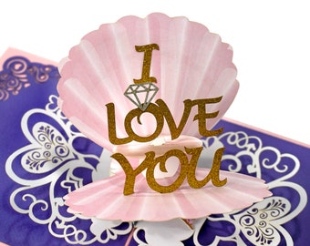 Carte 3D pop-up Pearl Anniversary 30 ans. Carte de voeux romantique de mariage de perles pour elle, femme, lui, mari. 15 cm x 15 cm