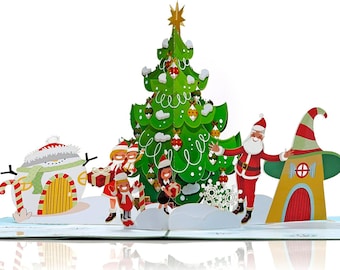 Carte pop-up 3D pour Noël en famille, Père Noël. Une charmante carte de voeux de Noël pour les enfants, les amis, la famille et les proches. 15 x 20 cm