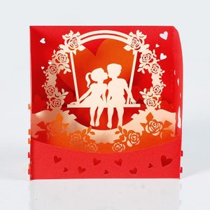 Kiss on Swing 3D box card.Valentine’s day, Anniversary, Birthday surprise gift for Him, Her, Husband, Wife, Boyfriend, Girlfriend.12cmx18cm