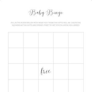 Baby Shower Bingo Plain