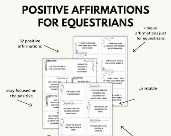 Positive Affirmations for Equestrians, Daily affirmations for horse lovers, Printable Affirmation cards, Inspirational affirmation cards