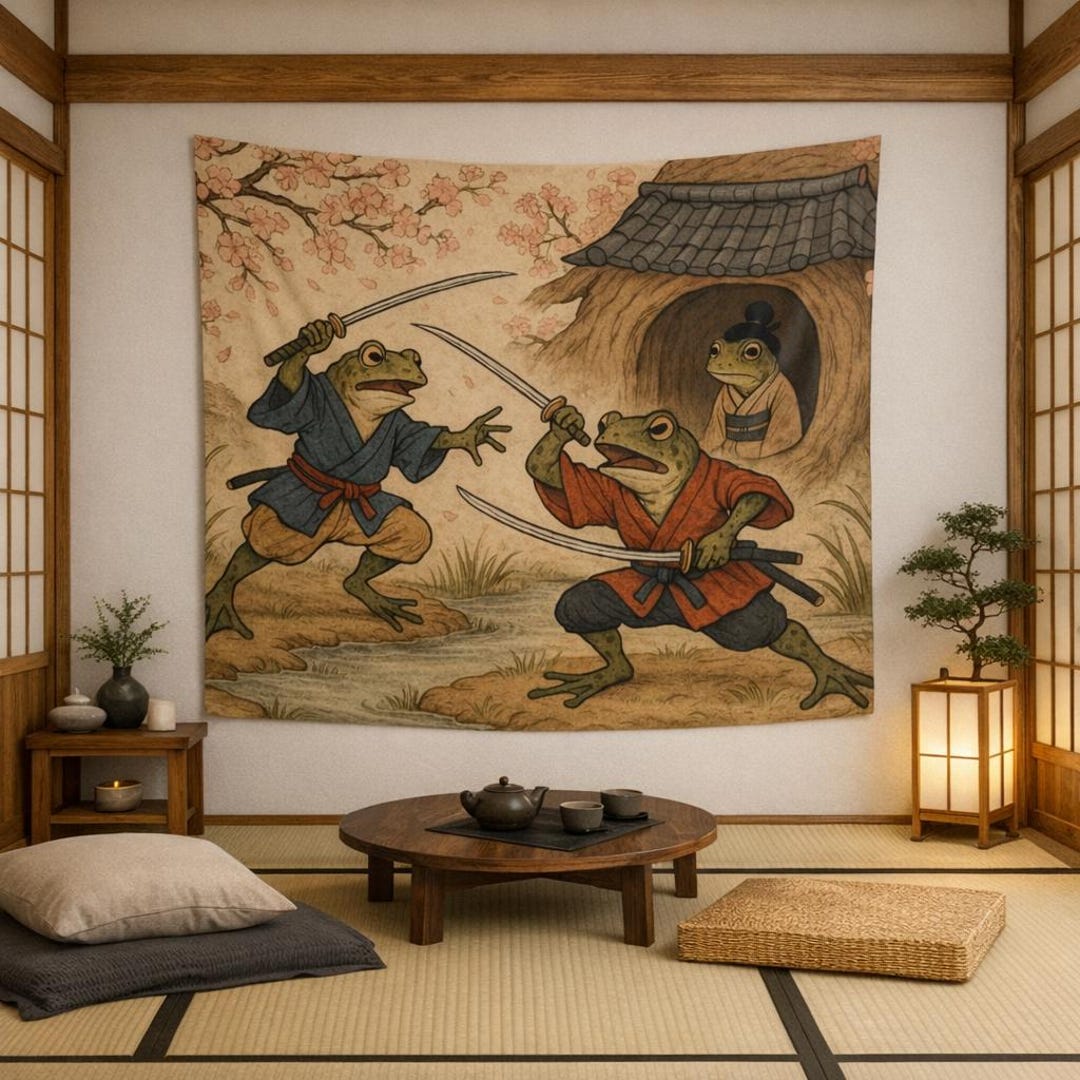 Samurai Fighting Frogs Wall Tapestry - Etsy