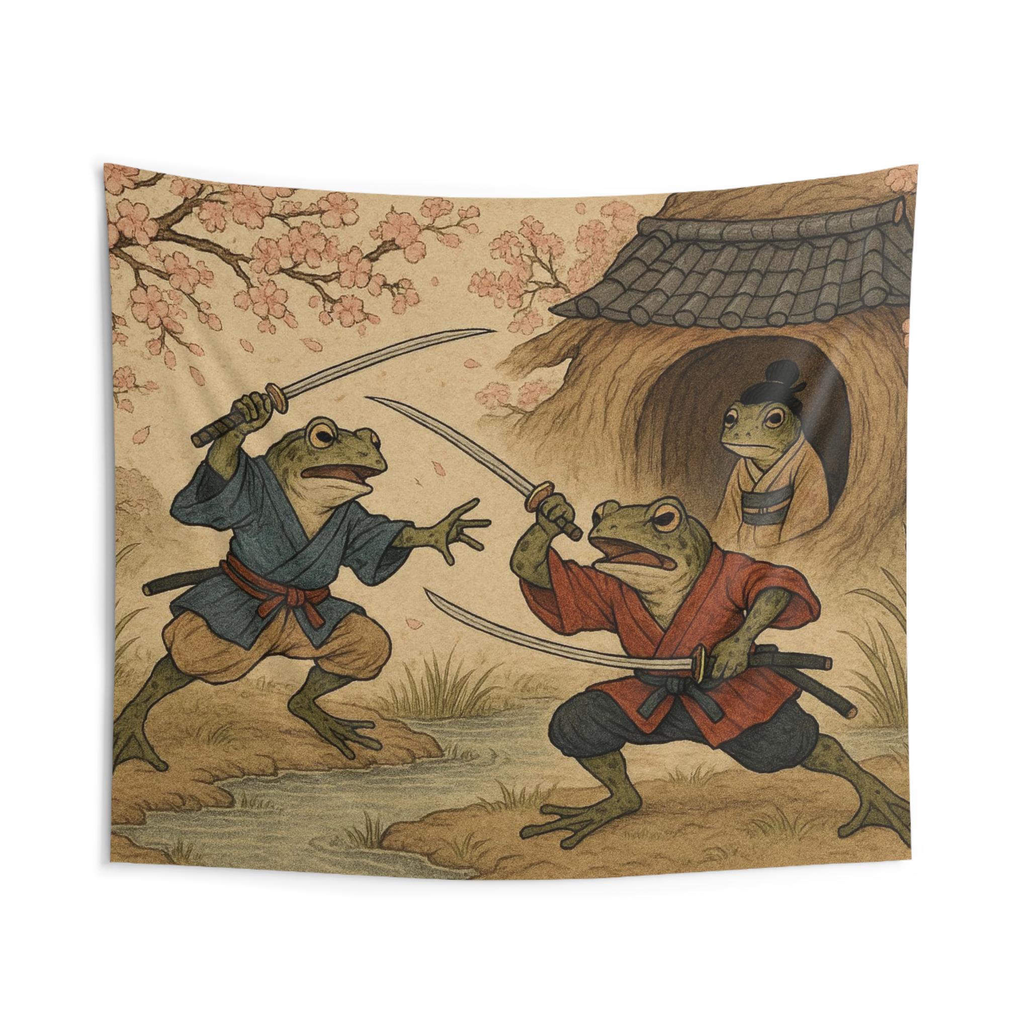 Samurai Fighting Frogs Wall Tapestry - Etsy