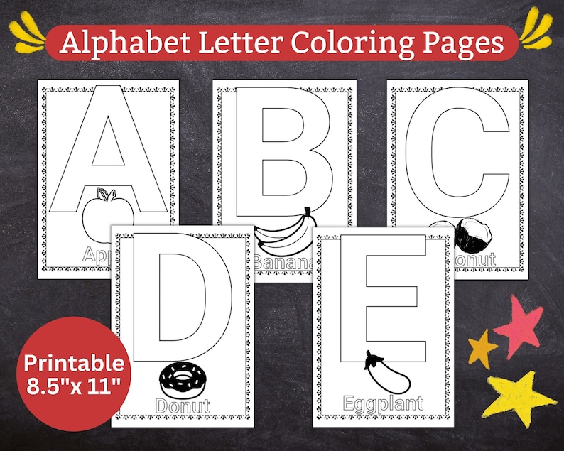 Food Alphabet Coloring Page Alphabet Worksheets Coloring Etsy