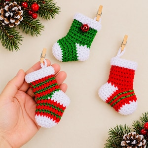 Mini Crochet Christmas Stocking Pattern PDF, Red and White Ornament