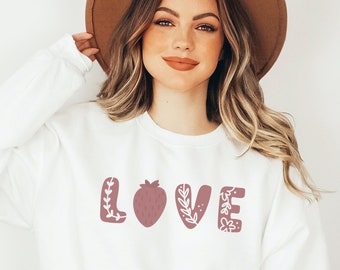 Sudadera Strawberry Love, suéter Strawberry, amante de la fresa, sudadera Strawberry Sudadera con cuello redondo Strawberry Valentines más vendida